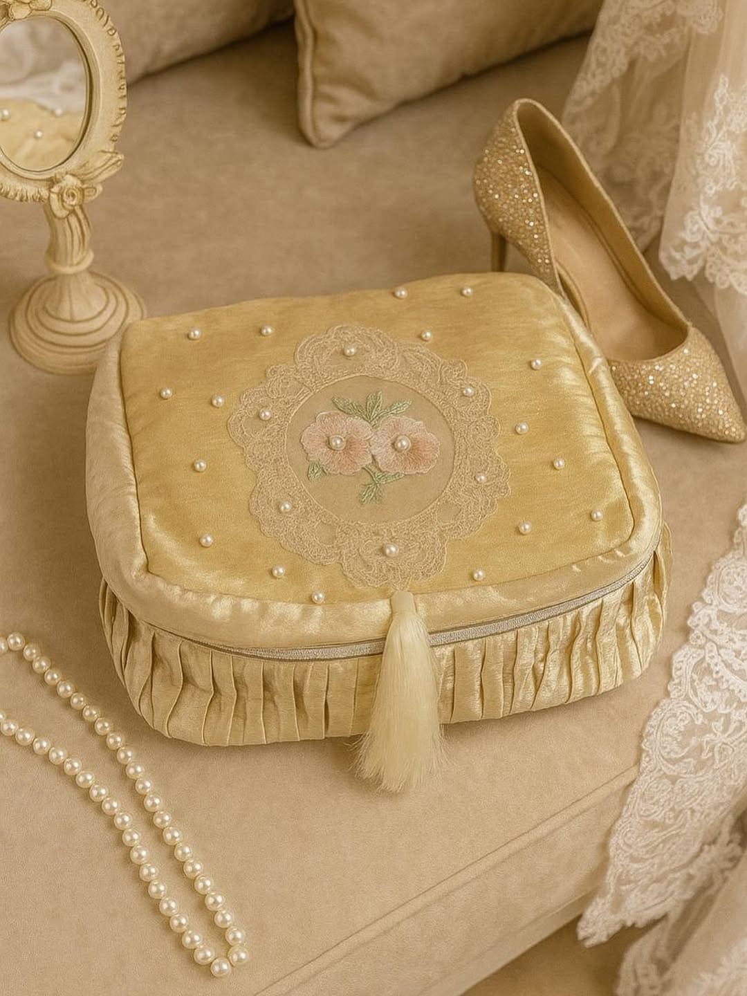 velvet vanity in gold