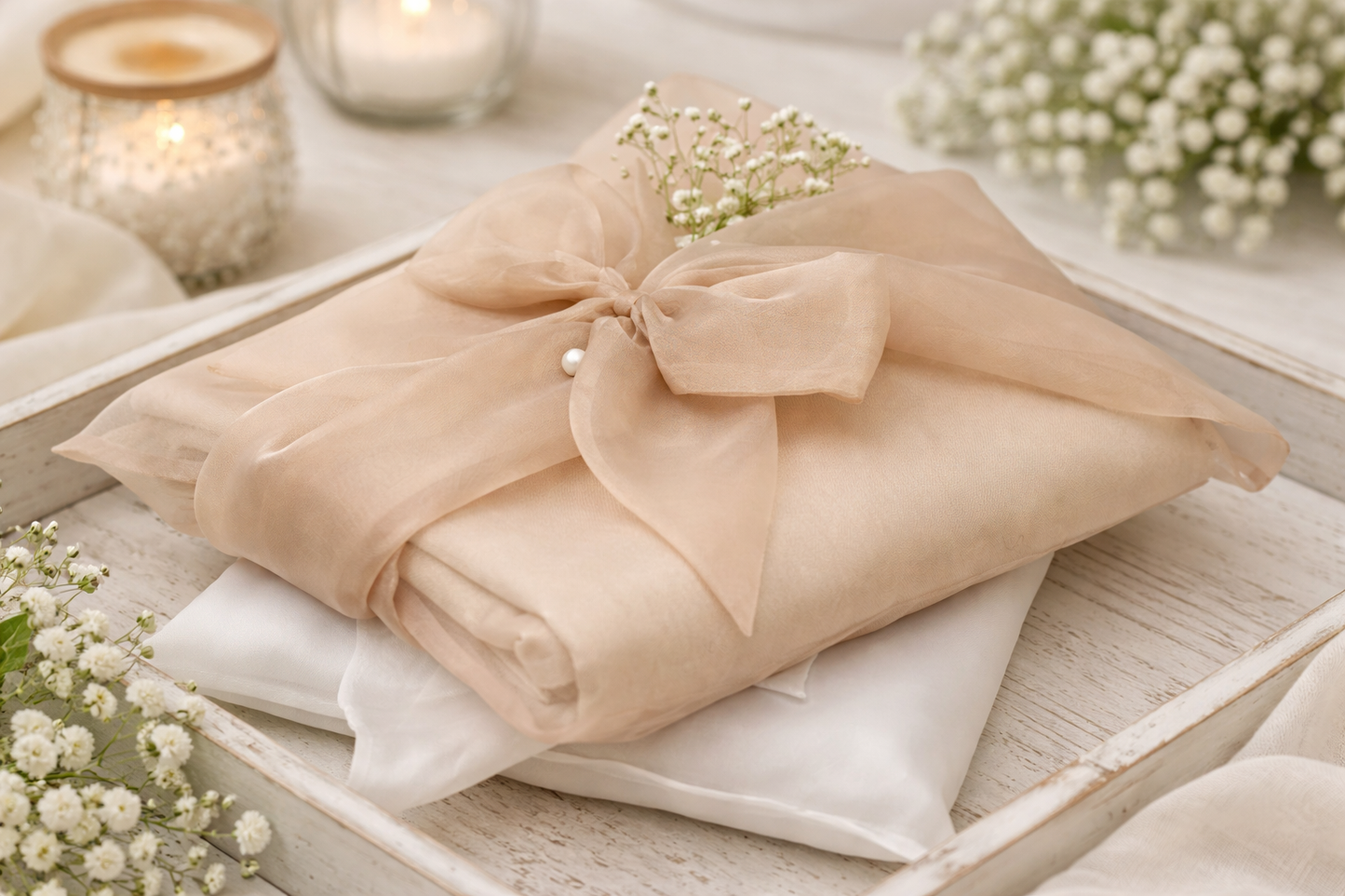 organza cover with bow in beige