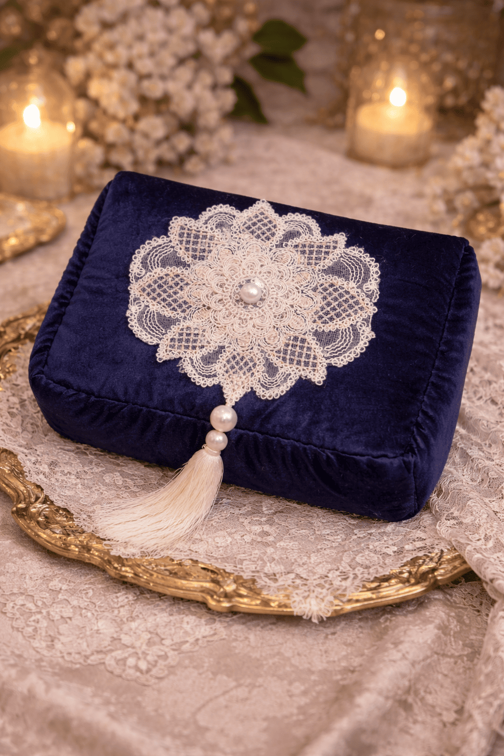 velvet vanity in dark blue